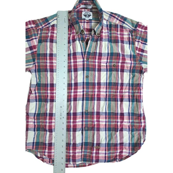 Dockers Men's Madras Plaid Short Sleeve Button Up Shirt Red Green Purple Vintage - Picture 7 of 7